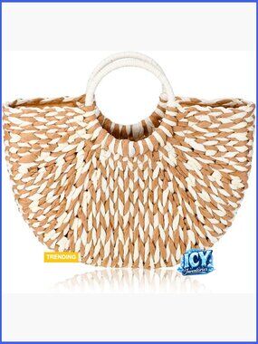 Straw Tote Bag Summer Beach Handmade Woven Handbag Travel